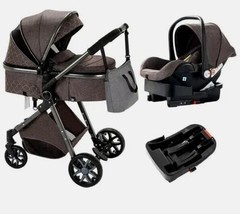 Luxury 3in1 Chocolate Eggshell Folding Baby Stroller Bassinet Car Seat Set - £307.04 GBP