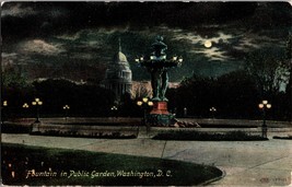 Fountain in Public Garden night View of Capitol Washington D.C. Vintage Postcard - £8.08 GBP
