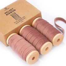 Rose Gold Velvet Ribbon Set 3/8&quot;&quot; X 15Yd Wooden Spool Fabric Trim Eco-Fr... - £15.72 GBP