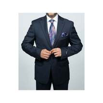 Mens DKNY 100% Wool Slim Fit 2 Button Notch Lapel Nailhead window Pane 1524 Navy image 2
