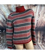 Charter Club Womens Size Small Red Gray Stripe Wool Blend Turtleneck Swe... - £22.35 GBP