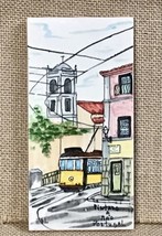 Hand Painted Lisbon Portugal Art Tile Trolley Car Artist Initials DL - $31.68