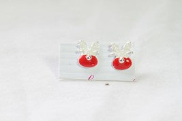 Earrings (new) SILVER NOSE RAINDEER - RED &amp; WHITE  -  3/8&quot; - £3.47 GBP