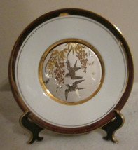 LAL Chokin Art Collection 24KT Gold Rim 6&quot; Plate With Two large Birds Signed - £23.06 GBP