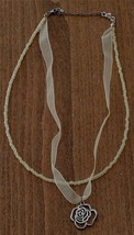 Used Unique Dual Strand Necklace, Translucent Off-White Ribbon, HANDMADE PRETTY - £7.17 GBP