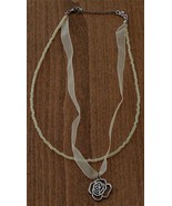 Used Unique Dual Strand Necklace, Translucent Off-White Ribbon, HANDMADE... - $12.11 CAD