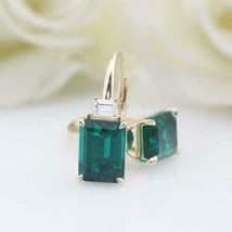 3Ct Simulated Emerald Prong Created Drop Dangle 14K Yellow Gold Plated Silver - £75.17 GBP