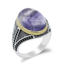 Luxury Vintage Sterling Silver Ring 16x12MM Big Oval Fluorite Rings For Men Wome - £40.40 GBP