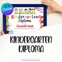 Kindergarten Diploma Graduation Certificate Canva Template Editable 11 x 8.5 in - £6.38 GBP