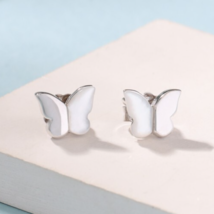 925 Sterling Silver MOP Butterfly Hypoallergenic Stud Earrings Jewelry F... - $975.75 MXN