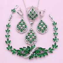 New 925 Silver Jewelry Sets for Women Green Semi-precious Bracelet Earrings Neck - £24.62 GBP