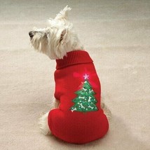 Casual Canine Twinkling Star Holiday Sweater Red w/Christmas Tree Blinking Light - £10.41 GBP