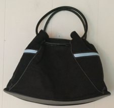 Halo purse / handbag black double straps blue &quot;trim&quot; zip close pockets - £11.81 GBP