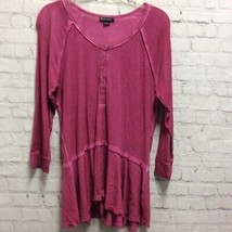 New Directions Womens Tunic Top Mini Dress Fuchsia Cotton Long Sleeve Mi... - $6.43