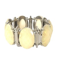 Faux Fire Opal Silver Tone Beaded Stretch Bracelet - £7.61 GBP