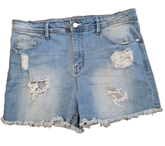 Harper Large Blue Jean Denim Cut Off Distressed SHORTS Light Wash 33&quot; Waist - £12.54 GBP