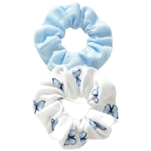 2pc Butterfly Hair Texture Scrunchies Elastic Ties Set Comfortable Blue Lot NEW - £7.59 GBP