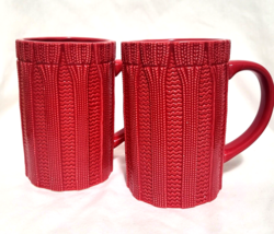 HALLMARK Large Red Cable Knit Sweater Coffee Mugs Set of 2 - £18.82 GBP