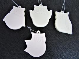Gisela Graham Set of 4 White bisque ceramic owl Christmas Tree Decoration Orname - £9.43 GBP