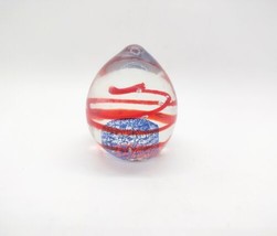 Vintage Hand Blown Bubbled Art Glass Paperweight Patriotic Red Blue Swirl Egg - £15.76 GBP
