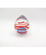 Vintage Hand Blown Bubbled Art Glass Paperweight Patriotic Red Blue Swir... - £15.56 GBP