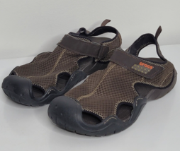 Crocs Swiftwater Mens Size 10 Deck Sandals Water Shoes Black Brown Mesh 15041 - £23.59 GBP