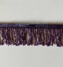 By Yard-2&quot;-PURPLE Glass Bugle Bead Beaded Fringe Lamp Costume Trim - £8.25 GBP