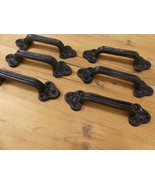 6 Cast Iron Handles Door Hardware Pull Gate Shed Drawer Cabinet Barn Bla... - $679.52 MXN