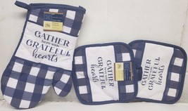 3pc Kitchen Set:2 POT HOLDERS &amp; 1 OVEN MITT, GATHER HERE WITH GRATEFUL H... - £9.33 GBP