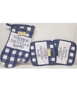 3pc Kitchen Set:2 POT HOLDERS &amp; 1 OVEN MITT, GATHER HERE WITH GRATEFUL H... - £9.33 GBP