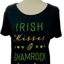 St Patricks Holiday T Shirt XL Irish Kisses And Shamrock Wishes Black New - £19.97 GBP