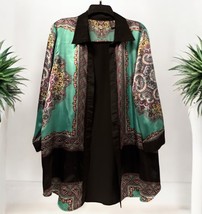 BKE Buckle Boutique Silky Open Front Black Teal Collared Kimono XL - $18.80