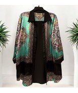 BKE Buckle Boutique Silky Open Front Black Teal Collared Kimono XL - $25.71 CAD