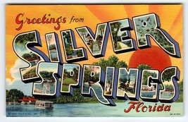 Greetings From Silver Springs Florida Large Letter Linen Postcard Curt Teich - £12.31 GBP
