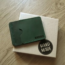 Personalized Monogrammed Slim Wallet Green Leather Cardholder with Money... - £28.68 GBP