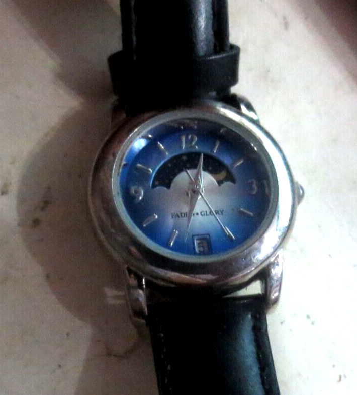 VINTAGE FADED GLORY Date Elegant Moon Phase Quartz Women&#39;s Blue Dial WAT... - $9.49