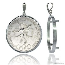 Sterling Silver 38 mm Silver Dollar &amp; Mexican Olympic Coin Frame Bezel Pendant  - £26.77 GBP