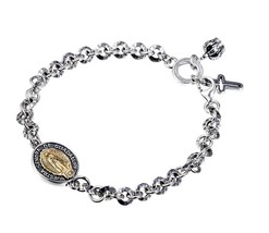 Solid 925 Sterling Silver chain Bracelet, Virgin Mary Link - £287.34 GBP