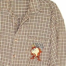Vtg 90s Tasmanian Little Devil Warner Bros Taz Plaid Flannel Shirt L 1998 Grunge - £31.64 GBP