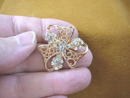 (bb604-48) white rhinestone crystal dainty scrolled floral gold tone brooch pin - £12.77 GBP