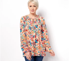 Tolani Collection Long Sleeve V-Neck Blouse w/ Lace Detail (Peach, XS) A469950 - £19.33 GBP