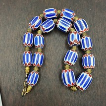Vinatage Venetian inspired Trade  Blue Chevron Glass Beads Necklace NCH-1 - £77.53 GBP
