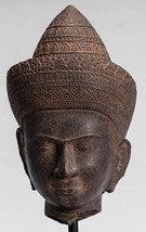 Antique Angkor Wat Style Stone Mounted Khmer Buddha Head - 42cm / 17&quot; - £1,893.34 GBP