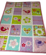 J. Khaki Kids birds, hearts, flowers patchwork on pink Baby Quilt 85.5 x... - $37.88