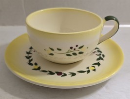 Vintage Brock of California Yellow &amp; Floral Porcelain Cup &amp; Saucer - $346.16 MXN