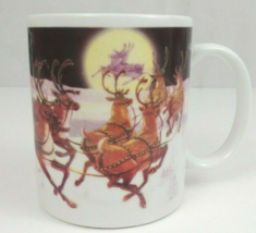 Vintage 1997 Houston Foods Santa in Sleigh Pulled By Reindeer Coffee Cup - £6.18 GBP