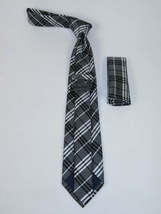 Men's Woven Tie Hankie Set J.Valintin Private Collection R73 Gray White Plaid image 3