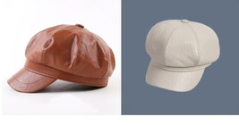 Hat Fashion Ladies Women Girls Leather Baker Boy Peaked Cap Newsboy Hat - £23.64 GBP