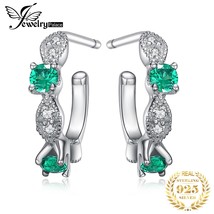 3 Stone Simulated Nano Green Emerald 925 Sterling Silver Stud Earrings for Women - £16.59 GBP