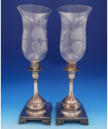 Shell by Unknown Silverplate Glass Hurricane Lamp Candlestick Pair  (#8299) - $761.28 CAD